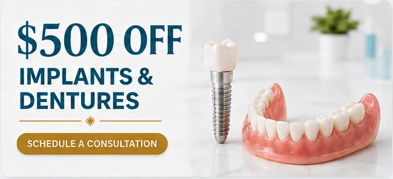 $500 off implants and dentures, schedule a consultation